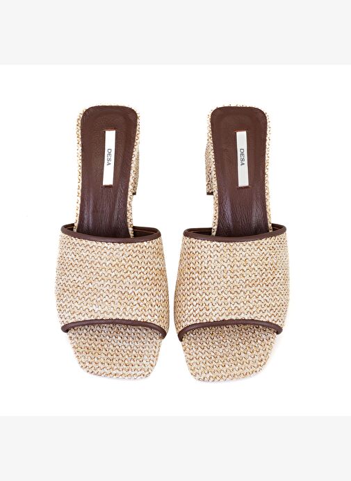 Kadın Kahve Topuklu Hasır Terlik - Görsel 6