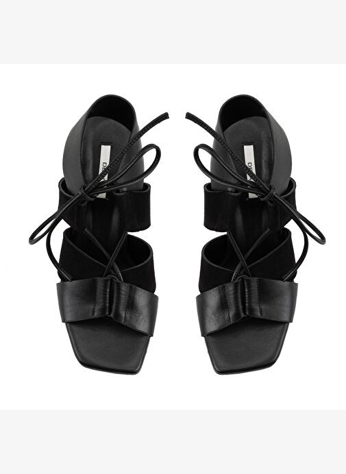 Kadın Siyah Topuklu Deri Sandalet - Görsel 6