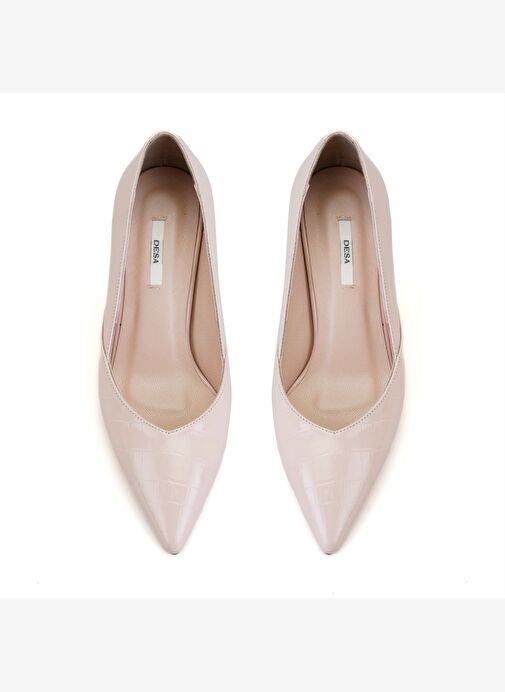 Kadın Pudra Kroko Baskılı Rugan Deri Stiletto - Görsel 6