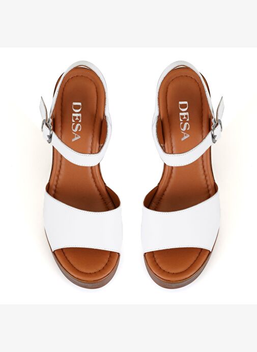 Kadın Beyaz Ayarlanabilir Tokalı Topuklu Deri Sandalet - Görsel 5