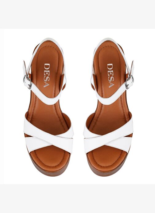 Kadın Beyaz Platform Topuklu Deri Sandalet - Görsel 5