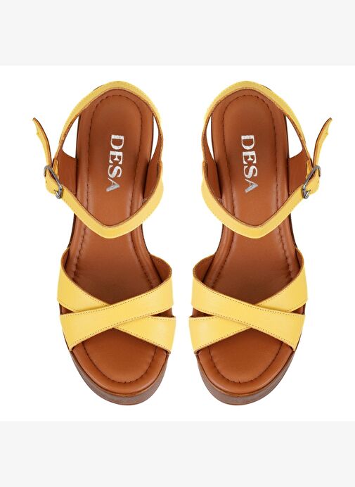 Kadın Sarı Platform Topuklu Deri Sandalet - Görsel 5