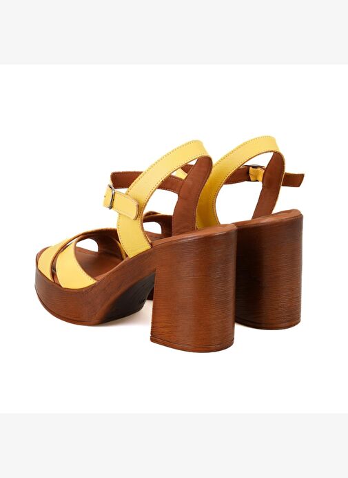 Kadın Sarı Platform Topuklu Deri Sandalet - Görsel 6