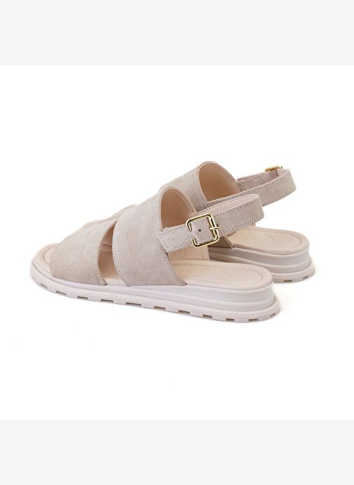 Kadın Bej Süet Deri Sandalet - Görsel 5