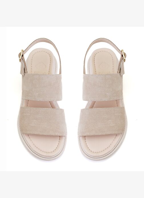 Kadın Bej Süet Deri Sandalet - Görsel 6