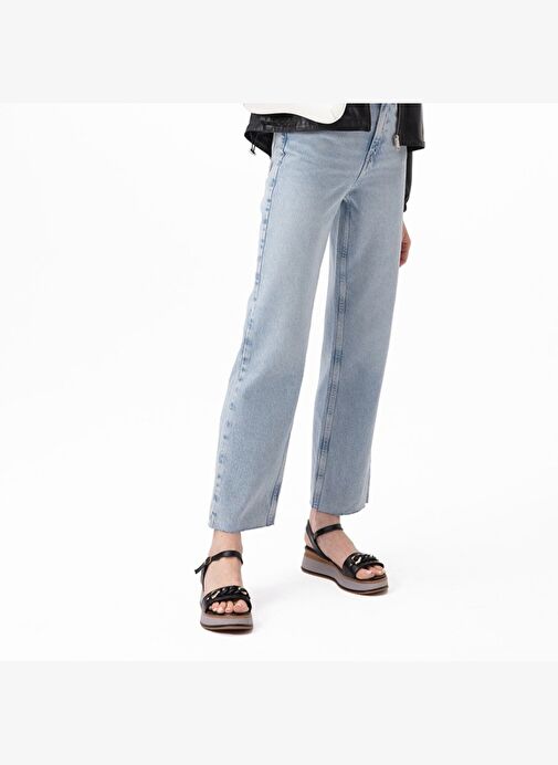 Kadın Siyah Topuklu Deri Sandalet - Görsel 5