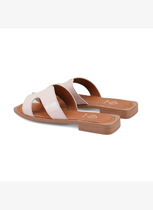 Kadın Pudra Kroko Baskılı Deri Terlik - Görsel 5