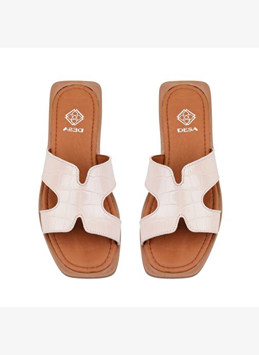 Kadın Pudra Kroko Baskılı Deri Terlik - Görsel 6