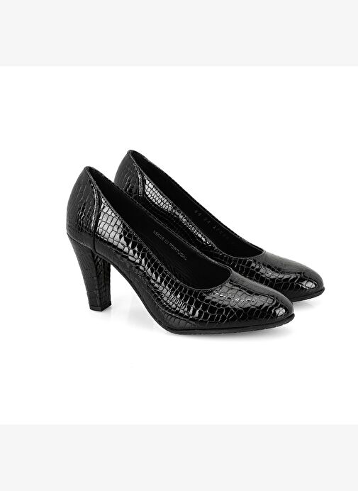 Kadın Siyah DesaComfort Kroko Baskılı Deri Klasik Ayakkabı - Görsel 2