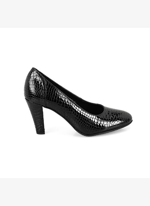 Kadın Siyah DesaComfort Kroko Baskılı Deri Klasik Ayakkabı - Görsel 3