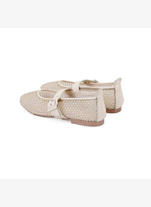 Kadın Bej Parlak Taş Detaylı Babet - Görsel 4