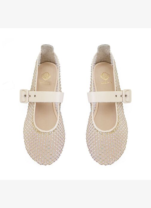 Kadın Bej Parlak Taş Detaylı Babet - Görsel 5