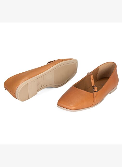 Kadın Taba Ayarlanabilir Tokalı Deri Babet - Görsel 5