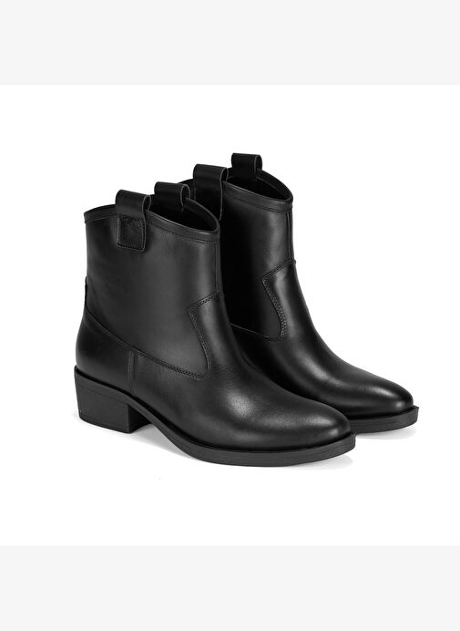 Colleen Siyah Kadın Topuklu Deri Kovboy Botu - Görsel 2