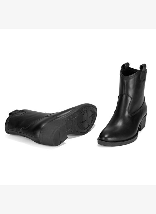 Colleen Siyah Kadın Topuklu Deri Kovboy Botu - Görsel 4