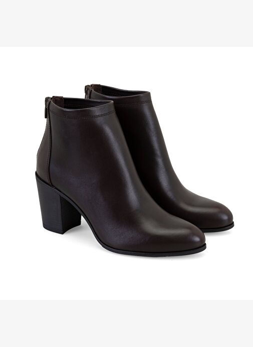 Nillie Kahve Kadın Fermuarlı Topuklu Deri Bot - Görsel 2