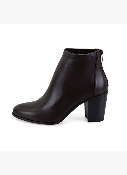 Nillie Kahve Kadın Fermuarlı Topuklu Deri Bot - Görsel 4