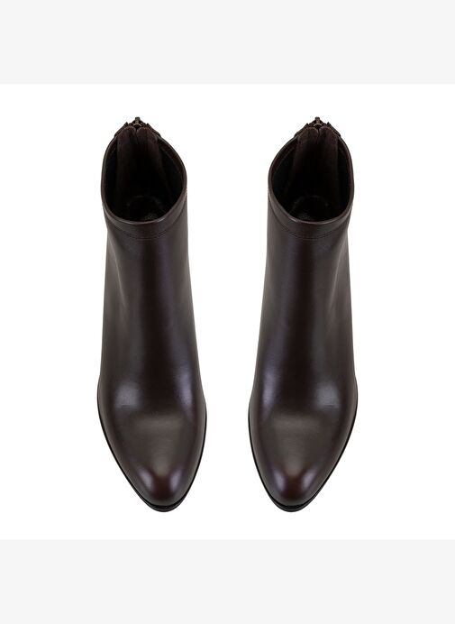 Nillie Kahve Kadın Fermuarlı Topuklu Deri Bot - Görsel 6