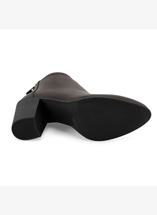 Nillie Kahve Kadın Fermuarlı Topuklu Deri Bot - Görsel 7