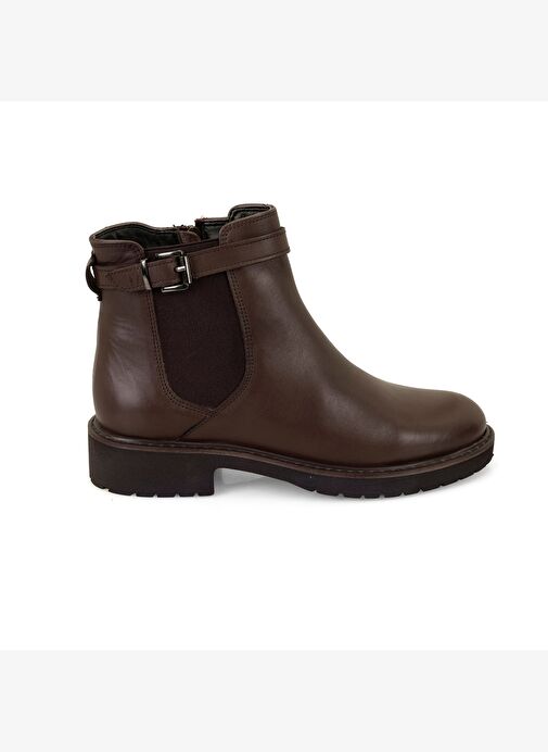Kadın Kemer Aksesuarlı Kahve Lastikli Deri Chelsea Bot - Görsel 3
