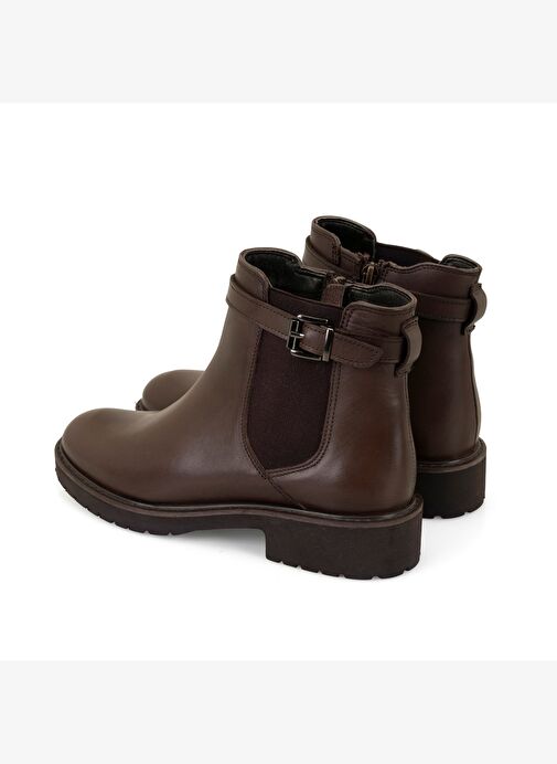 Kadın Kemer Aksesuarlı Kahve Lastikli Deri Chelsea Bot - Görsel 7