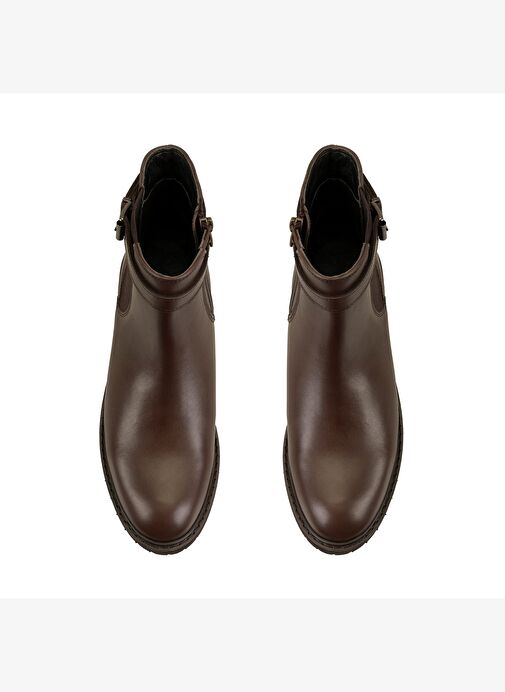 Kadın Kemer Aksesuarlı Kahve Lastikli Deri Chelsea Bot - Görsel 8