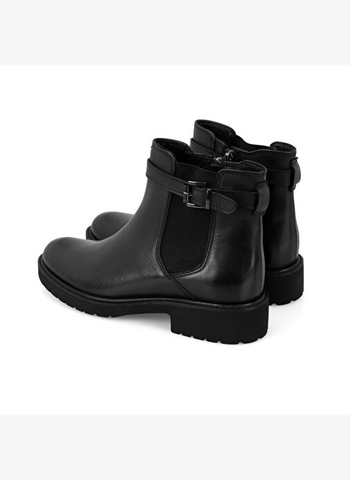Kadın Kemer Aksesuarlı Siyah Lastikli Deri Chelsea Bot - Görsel 5