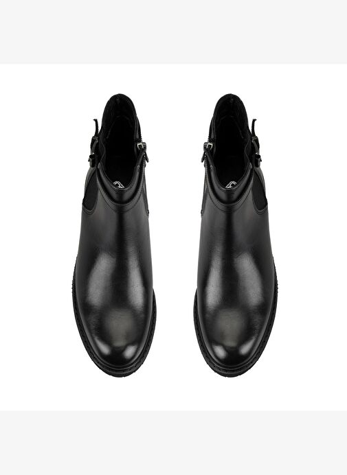 Kadın Kemer Aksesuarlı Siyah Lastikli Deri Chelsea Bot - Görsel 6