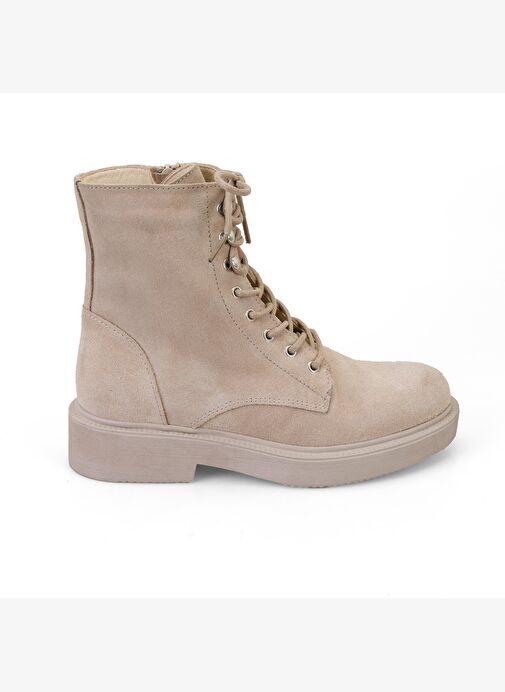 Kadın Bej Fermuarlı Süet Deri Bot - Görsel 3