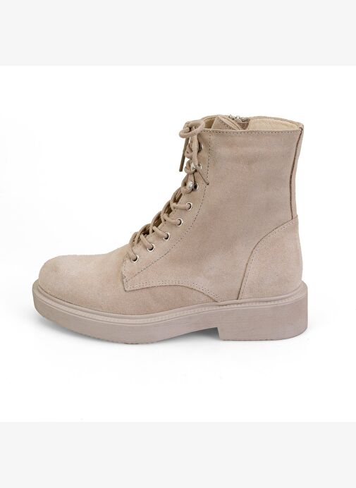 Kadın Bej Fermuarlı Süet Deri Bot - Görsel 4