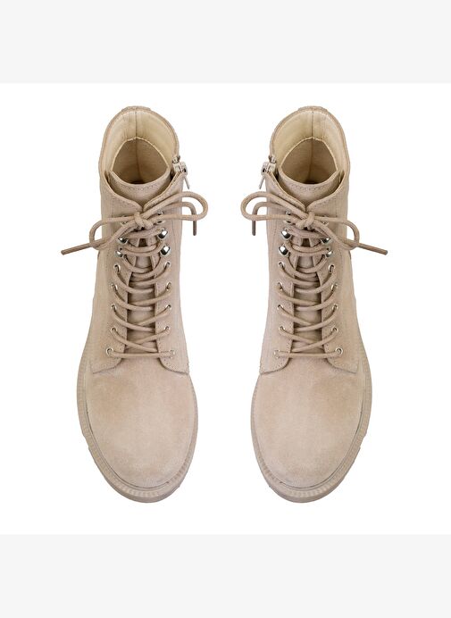 Kadın Bej Fermuarlı Süet Deri Bot - Görsel 5