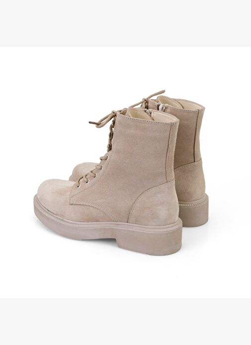 Kadın Bej Fermuarlı Süet Deri Bot - Görsel 8