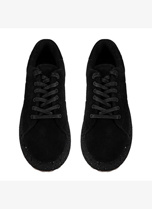 Kadın Siyah Süet Deri Sneaker - Görsel 6