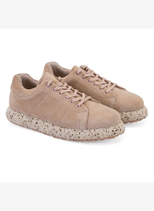 Kadın Bej Süet Deri Sneaker - Görsel 2