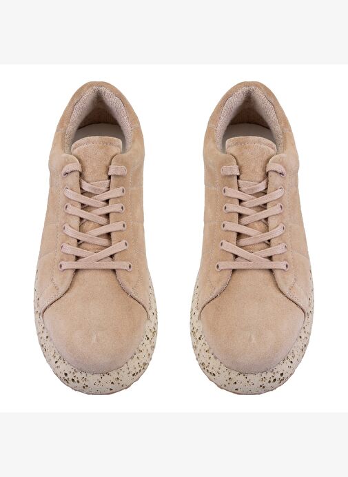 Kadın Bej Süet Deri Sneaker - Görsel 5
