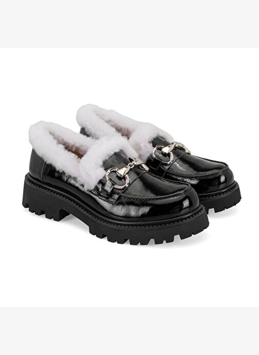 Kadın Siyah Toka Aksesuarlı Deri Loafer - Görsel 2