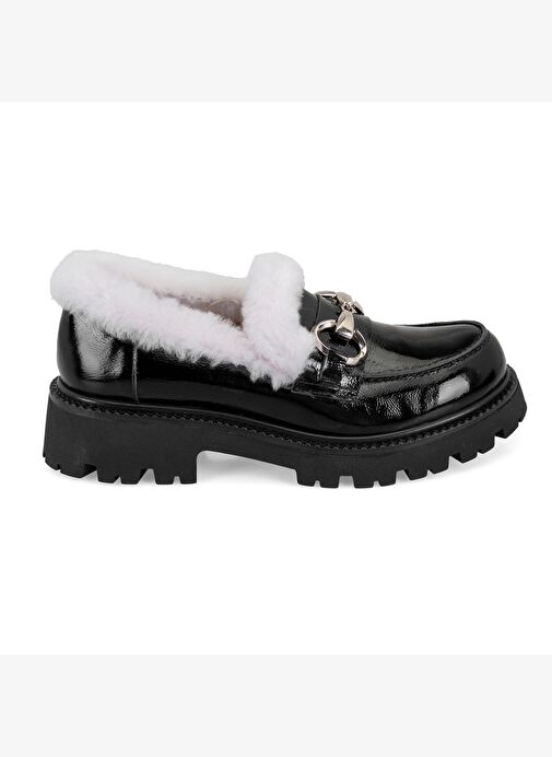 Kadın Siyah Toka Aksesuarlı Deri Loafer - Görsel 3