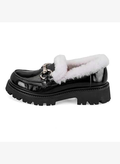 Kadın Siyah Toka Aksesuarlı Deri Loafer - Görsel 5