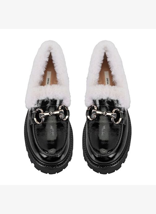 Kadın Siyah Toka Aksesuarlı Deri Loafer - Görsel 7