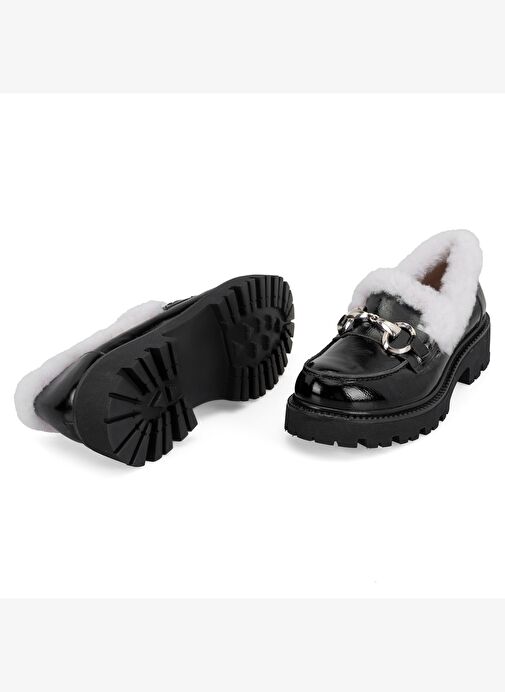 Kadın Siyah Toka Aksesuarlı Deri Loafer - Görsel 8