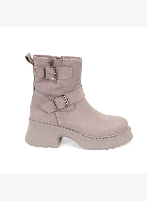 Kadın Bej Kemer Aksesuarlı Topuklu Deri Bot - Görsel 2