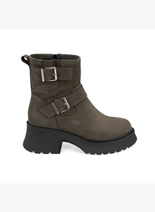 Kadın Yeşil Kemer Aksesuarlı Topuklu Deri Bot - Görsel 3