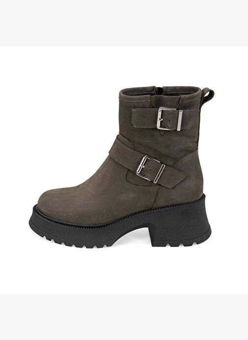 Kadın Yeşil Kemer Aksesuarlı Topuklu Deri Bot - Görsel 5