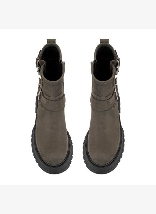 Kadın Yeşil Kemer Aksesuarlı Topuklu Deri Bot - Görsel 7