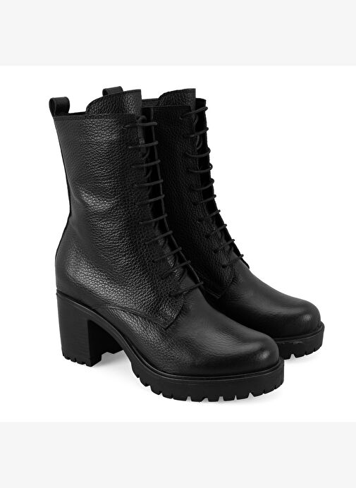 Kadın Siyah Topuklu Deri Bot - Görsel 2