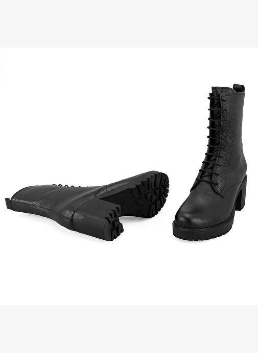 Kadın Siyah Topuklu Deri Bot - Görsel 8