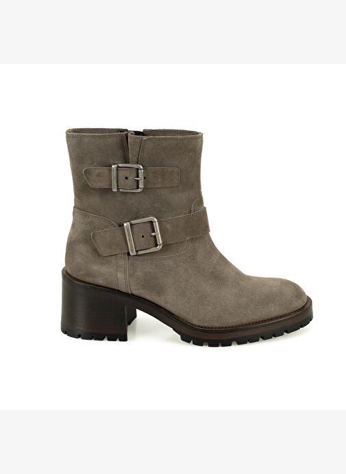 Brices Kemer Aksesuarlı Vizon Kadın Topuklu Süet Bot - Görsel 2