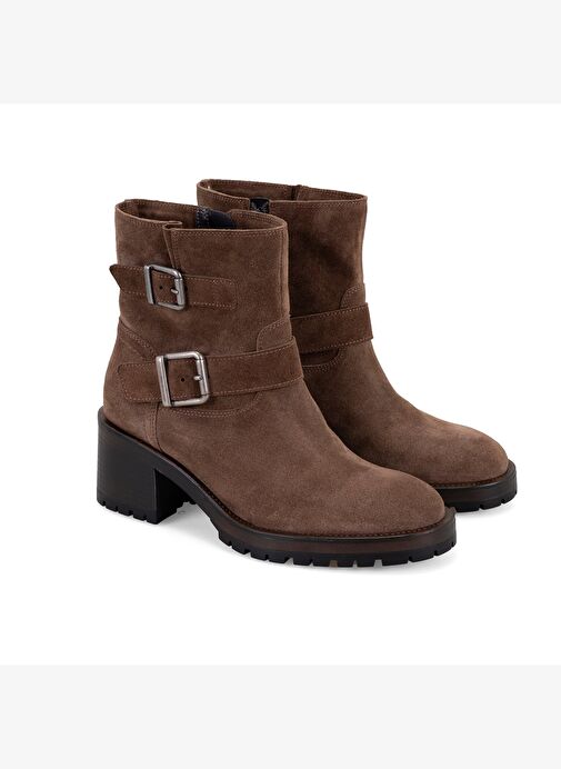 Brices Kemer Aksesuarlı Taba Kadın Topuklu Süet Bot - Görsel 3