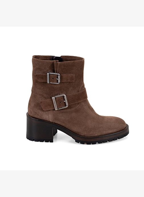 Brices Kemer Aksesuarlı Taba Kadın Topuklu Süet Bot - Görsel 4