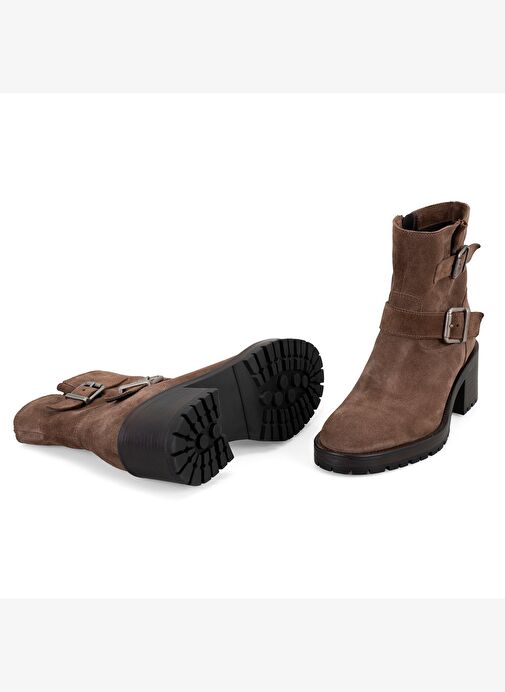 Brices Kemer Aksesuarlı Taba Kadın Topuklu Süet Bot - Görsel 9